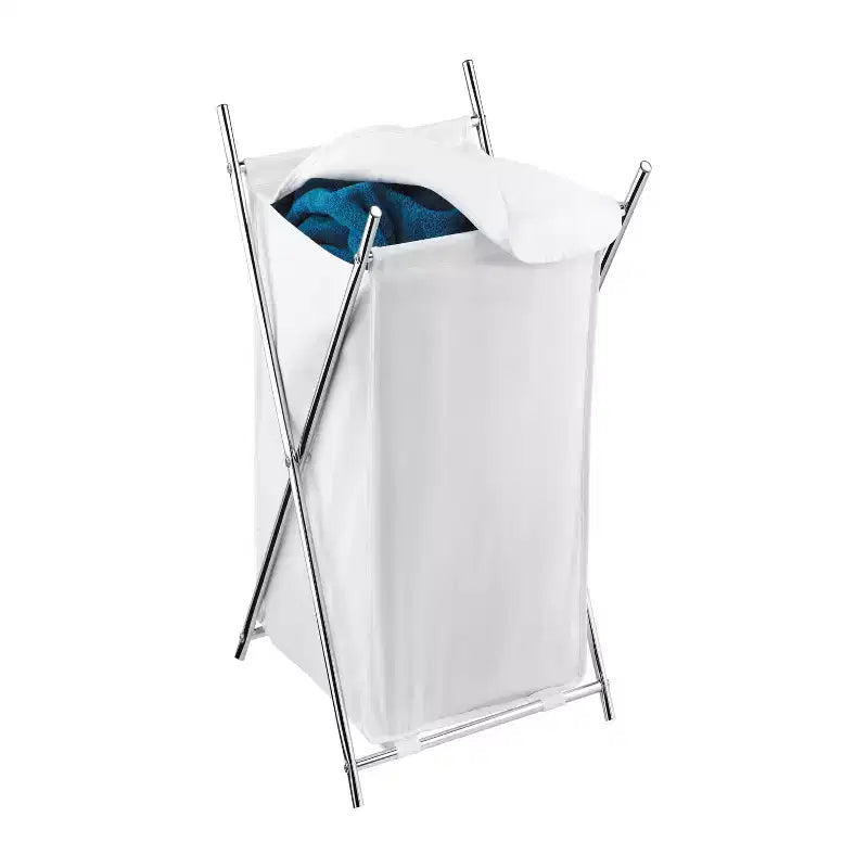 Honey-Can-Do Panier à linge pliant chrome : Cadre en acier, Tri de linge pliable avec couvercle, Capacité de 3 volumes, Argent