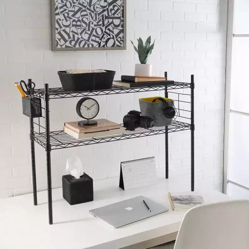 Organize It All Étagère en acier à tablettes ajustables noire : Bibliothèque verticale à 2 tablettes, petit cadre en acier, 28 po de hauteur, 36 po de largeur