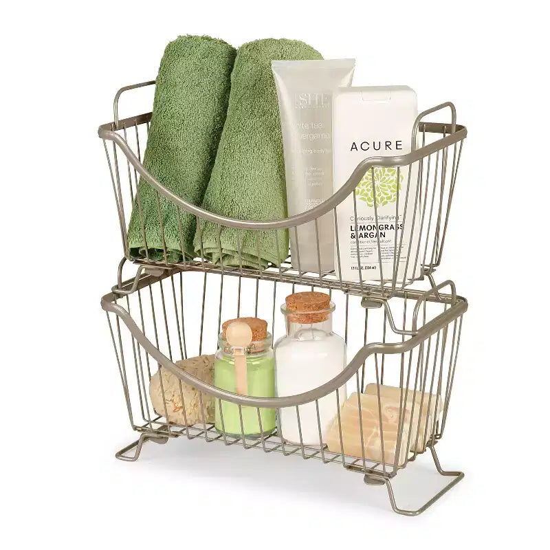 Spectrum Diversified Ashley Petit Panier Empilable Ivoire : Tiroir de Rangement en Métal et Solution de Rangement Empilable