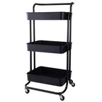 Organize It All 3 Tier Storage Rolling Metal Utility Cart with Basket Wheels Black