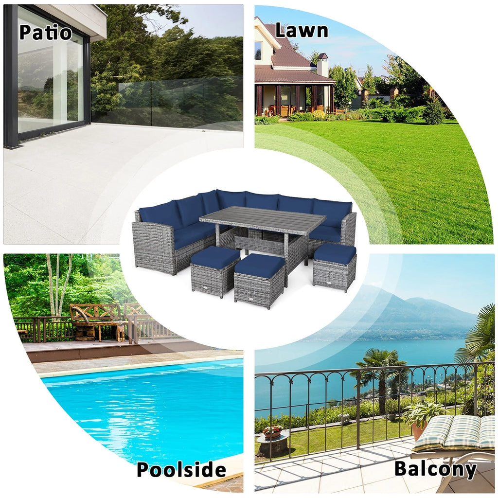 Costway 7 pièces Salon de Jardin en Rotin Canapé Modulable Repose-Pieds - Voir Détails