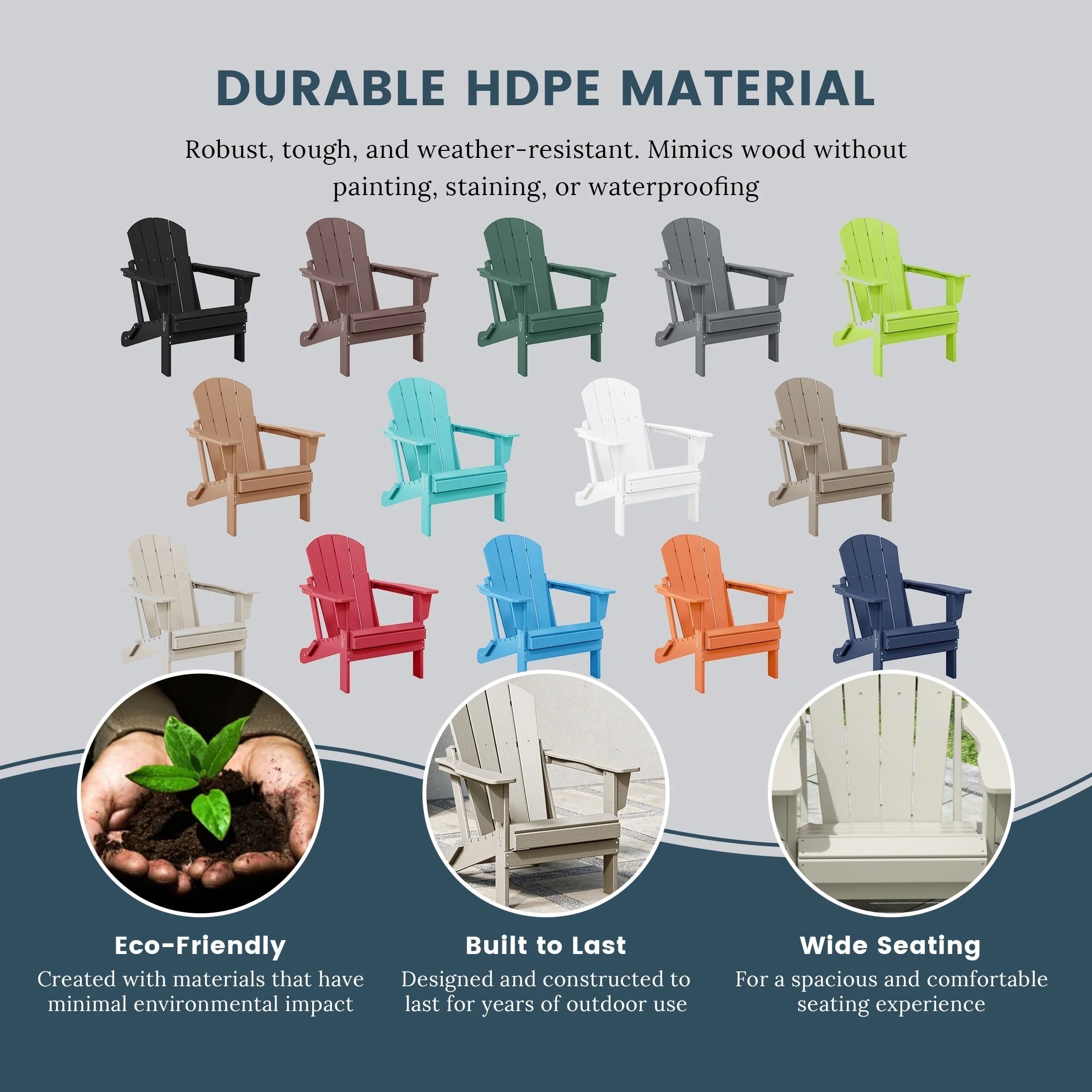 Chaise Adirondack pliante de patio d'extérieur tout temps résistante à la décoloration Polytrends Laguna