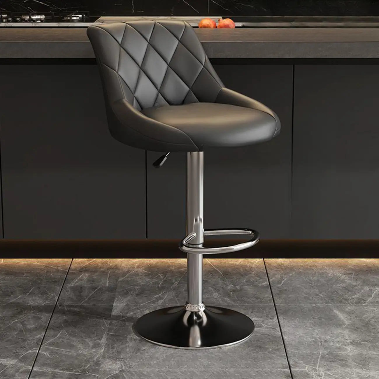Tabouret de bar pivotant, capitonné en losanges, réglable, cuir PU noir et rouge
