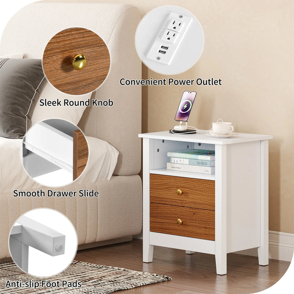 Tables de chevet lot de 2 avec station de recharge table d'appoint avec 2 tiroirs avec ports USB et prises de courant chevet de lit