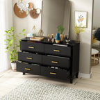 Commode double Timechee à 6 tiroirs, 120 cm de large, pieds en bois massif, finition laquée
