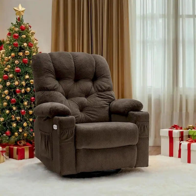 Fauteuil inclinable, pivotant et coulissant électrique avec porte-gobelets et ports USB, en tissu, une place