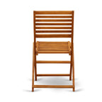East West Furniture Ensemble Bistro de Conversation d'Extérieur avec Table Basse Ronde en Bois et 2 Chaises Pliantes, Huile Naturelle