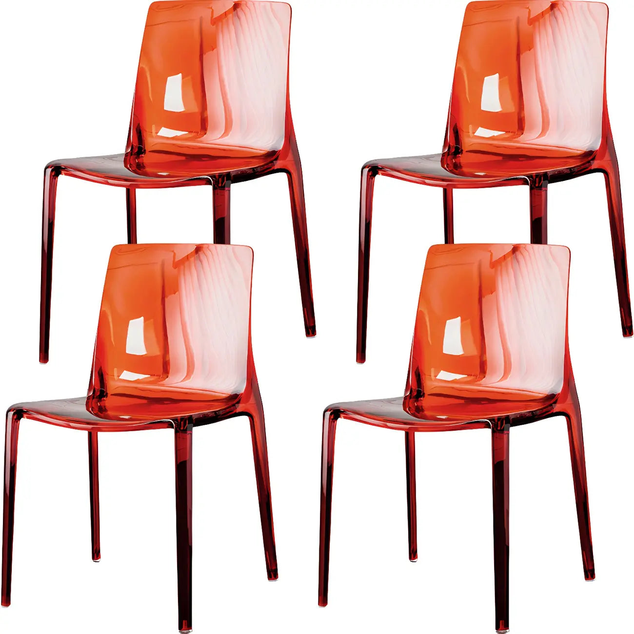 Chaise de salle à manger en acrylique ambré sans accoudoirs et à dossier bas