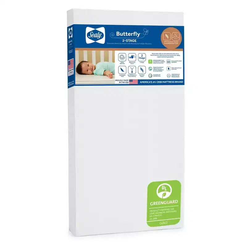 Matelas Sealy Butterfly en mousse antibactérienne à 2 étapes pour lit de bébé et tout-petit