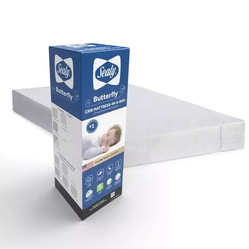 Matelas Sealy Butterfly en mousse antibactérienne à 2 étapes pour lit de bébé et tout-petit