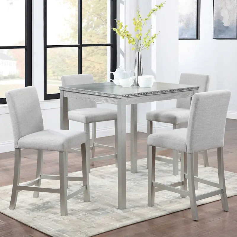 Ensemble de salle à manger moderne 5 pièces avec table carrée hauteur comptoir et 4 chaises rembourrées