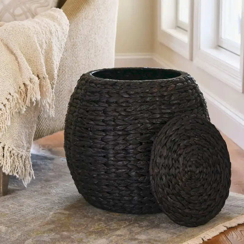 Table d'appoint avec panier de rangement en osier tressé à la main Household Essentials - 17,0 L x 17,0 l x 19,0 H