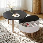 Table basse ronde en bois noir et blanc moderne avec rangement