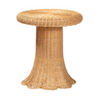 Table d'appoint Avalon Scallop en rotin naturel - Table en osier tressée à la main avec base à jupe, style côtier pour salon ou couloir