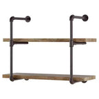 31.5" x 24" Two Tier Industrial Pipe Wall Shelf Brown - Danya B.: Rustic Open Bracket, Laminated Metal