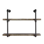 Étagère murale à deux niveaux en tuyaux industriels 31,5" x 24" marron - Danya B. : Support ouvert rustique, Métal laminé