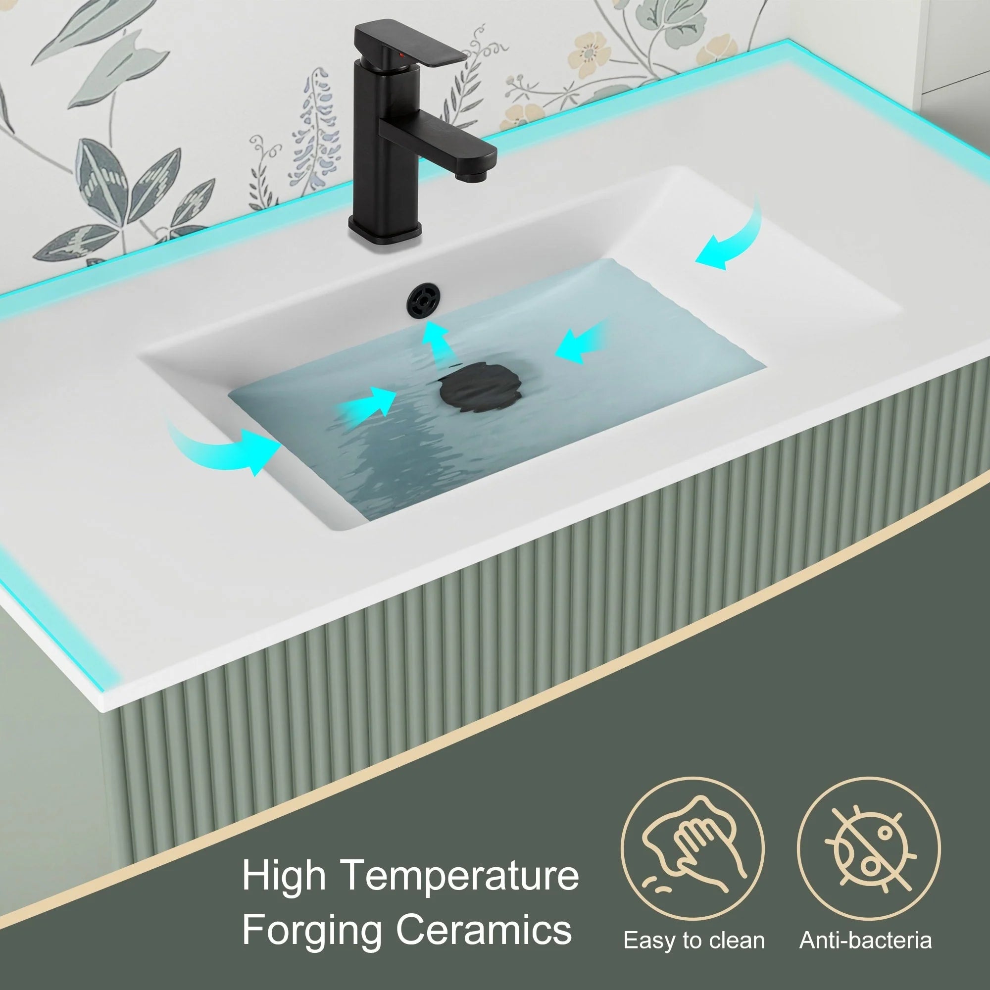 Meuble-lavabo Wavy Line 30/36/48 avec évier et robinet
