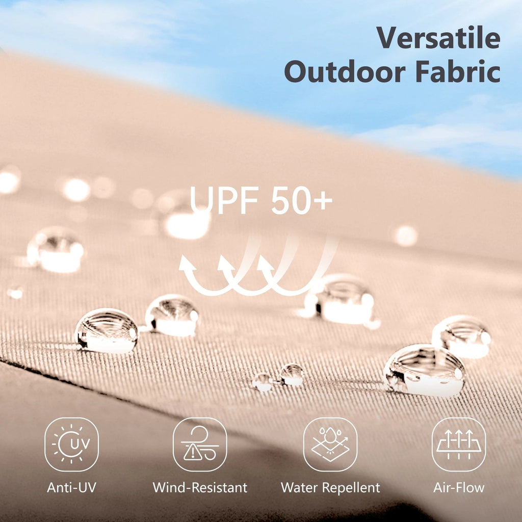 MAISON ARTS Parasol de marché extérieur rectangulaire de 4,5 m avec manivelle, double face, lumières LED solaires et base incluse
