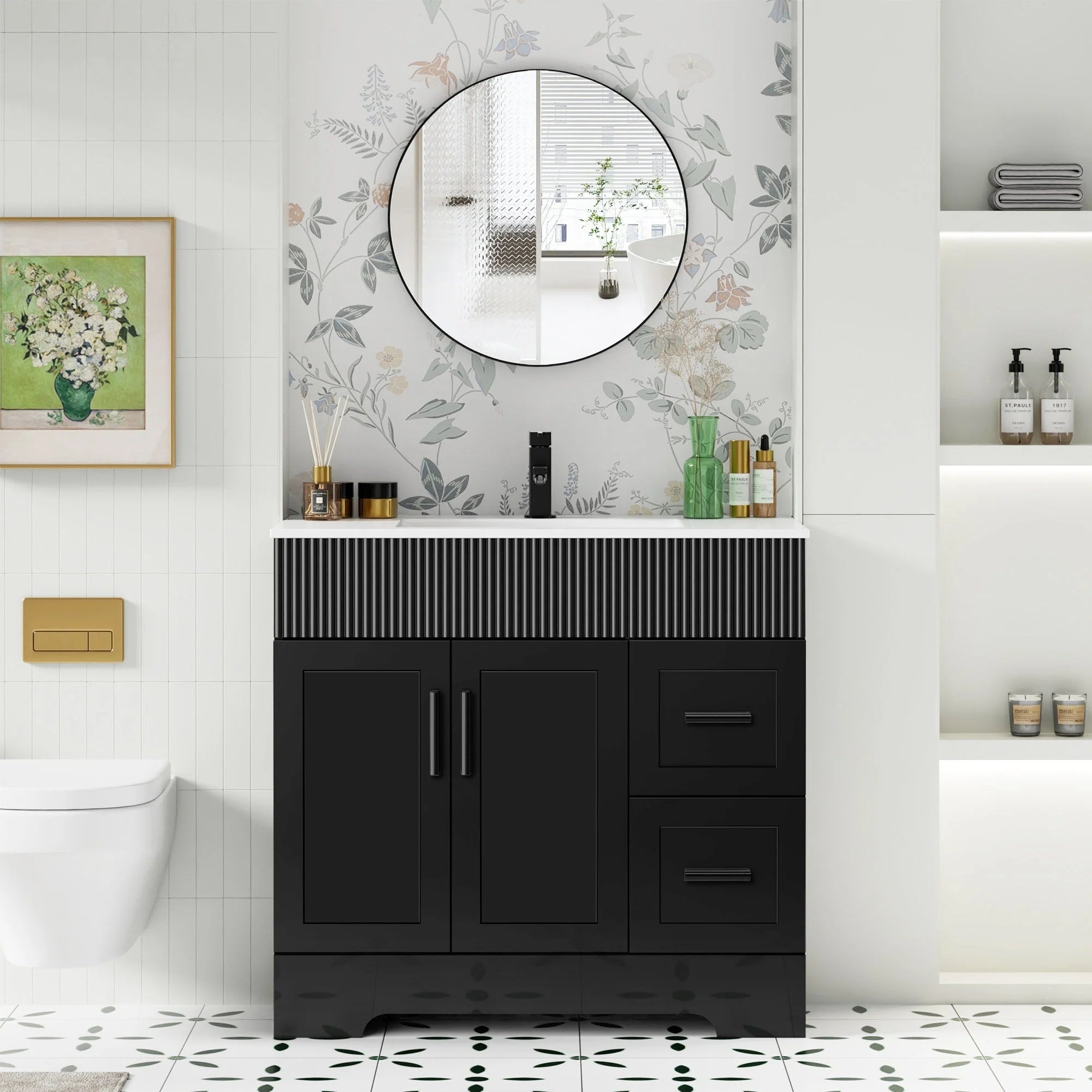 Meuble-lavabo Wavy Line 30/36/48 avec évier et robinet