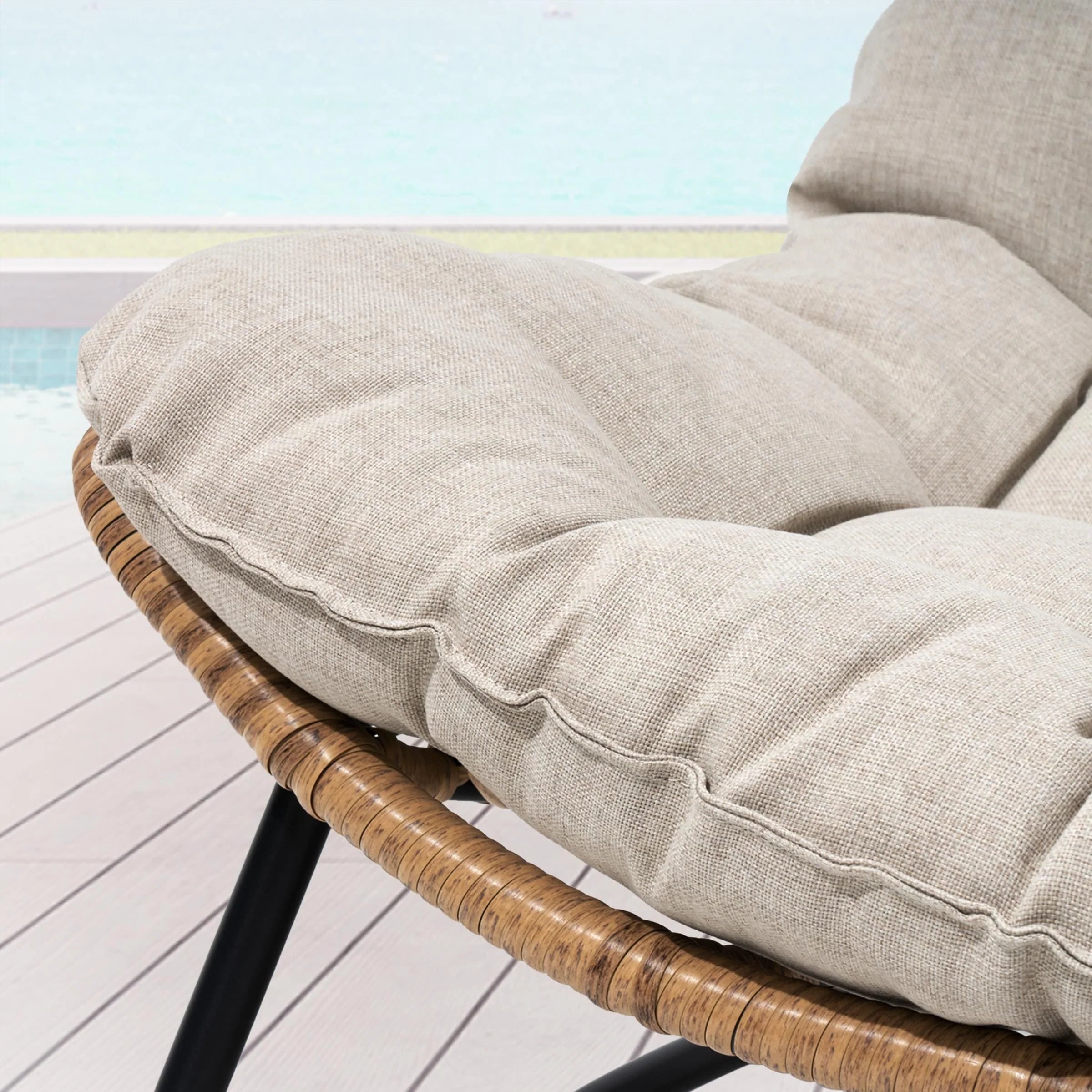 Fauteuil Double Papasan avec Coussin, en Rotin PE Résistant aux Intempéries et Cadre en Métal pour Intérieur et Extérieur