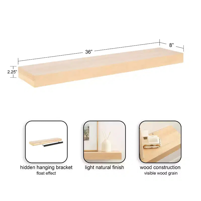 Kate & Laurel All Things Decor Étagères flottantes en bois Havlock 91,4 cm x 20,3 cm Naturel