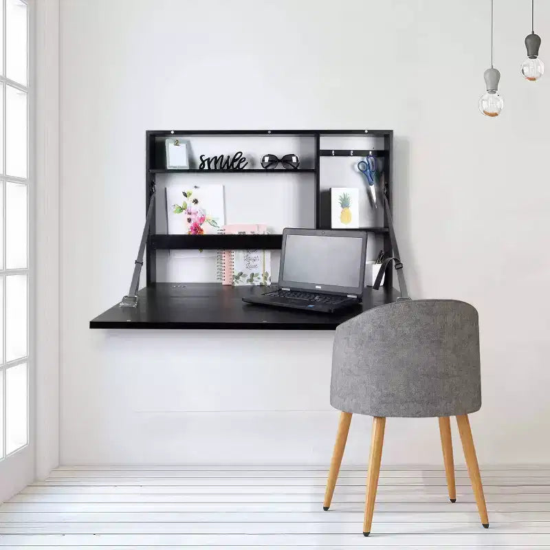 Bureau Murphy noir 36" x 24" - Prinz : Mural moderne, construction en MDF, étagère de rangement ouverte