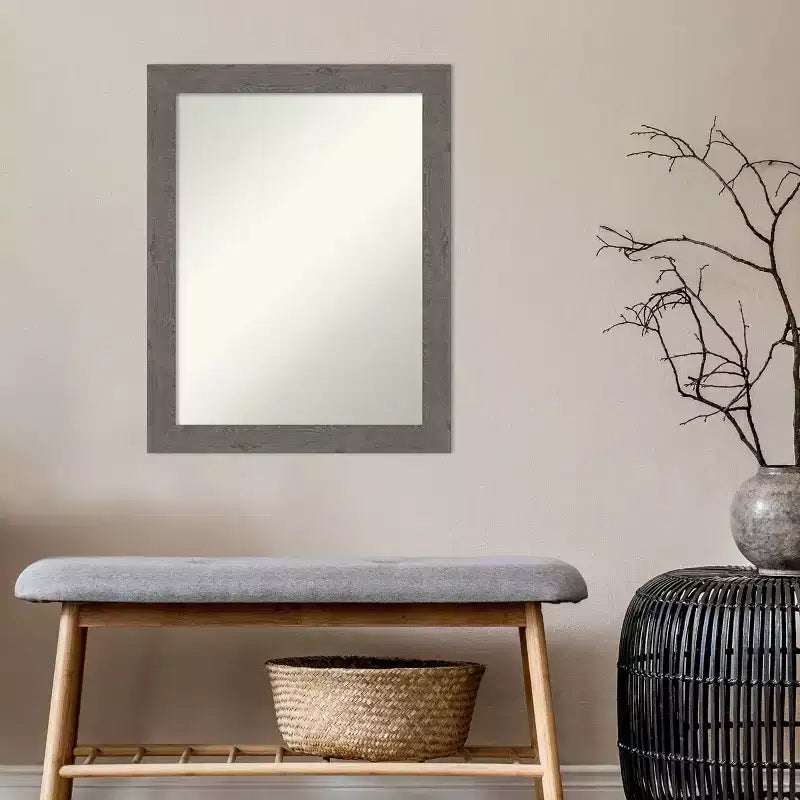 Miroir mural étroit de salle de bain en planche rustique grise sans biseau 22" x 28" - Amanti Art