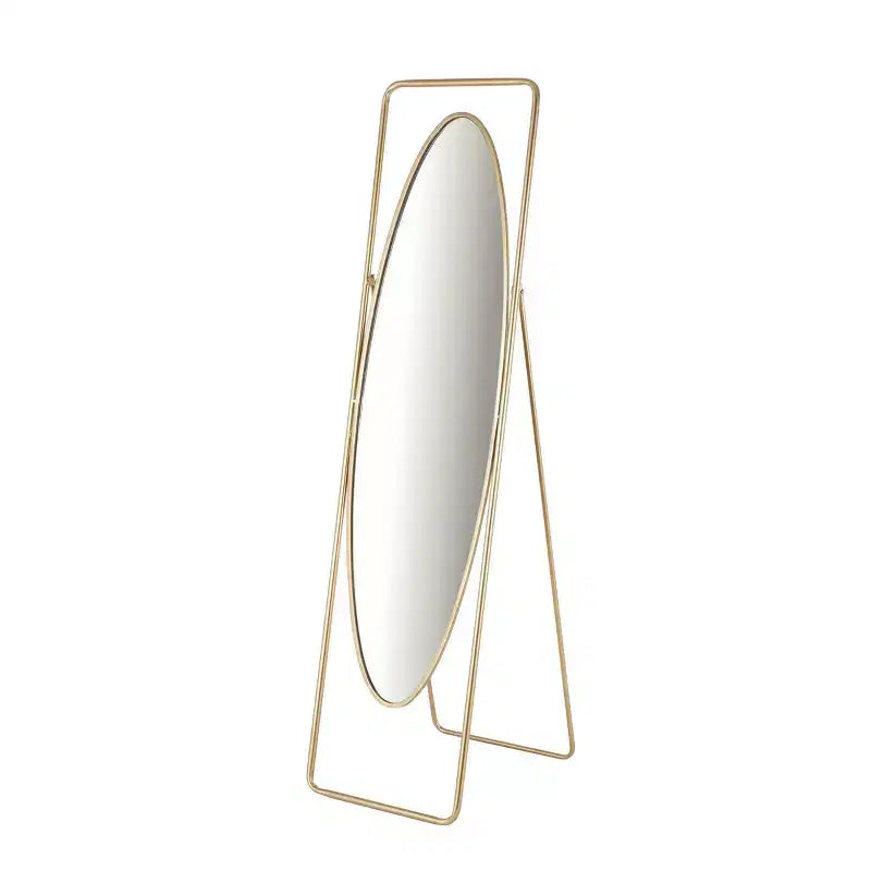 Olivia & May Miroir ovale géométrique sur pied en métal 167,6 x 43,2 cm avec cadre rectangulaire et support doré : Base anti-rayures, utilisation intérieure, entièrement assemblé