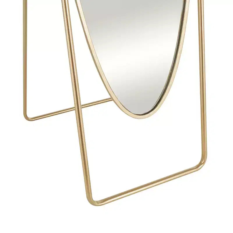 Olivia & May Miroir ovale géométrique sur pied en métal 167,6 x 43,2 cm avec cadre rectangulaire et support doré : Base anti-rayures, utilisation intérieure, entièrement assemblé
