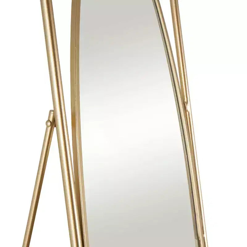 Olivia & May Miroir ovale géométrique sur pied en métal 167,6 x 43,2 cm avec cadre rectangulaire et support doré : Base anti-rayures, utilisation intérieure, entièrement assemblé