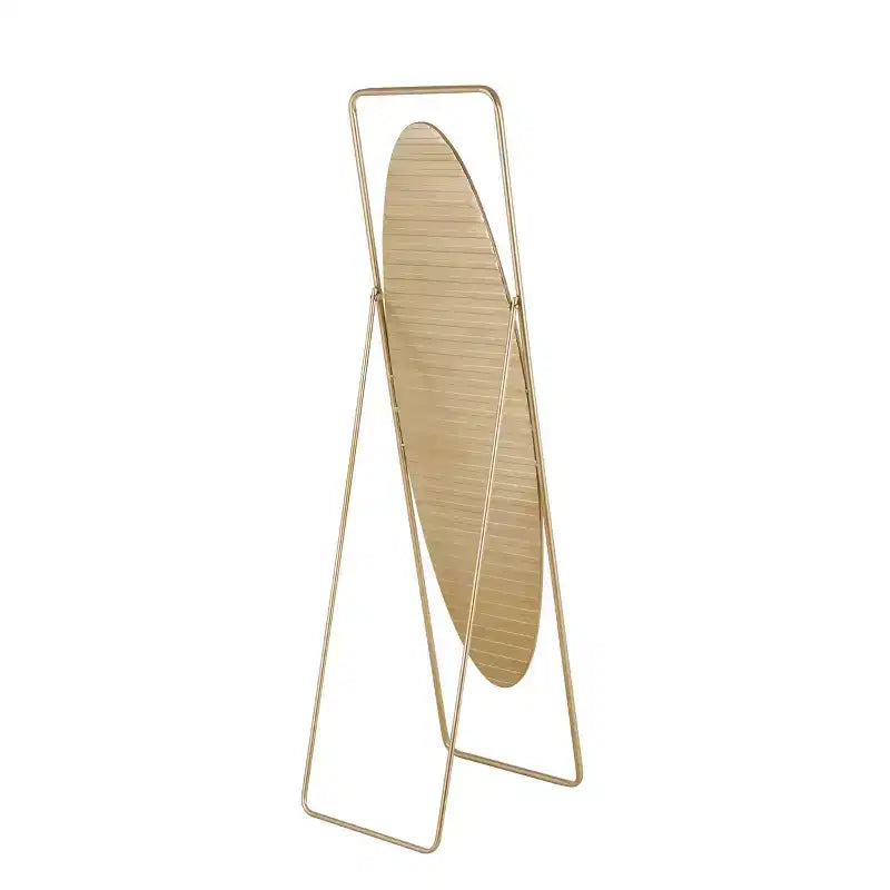 Olivia & May Miroir ovale géométrique sur pied en métal 167,6 x 43,2 cm avec cadre rectangulaire et support doré : Base anti-rayures, utilisation intérieure, entièrement assemblé