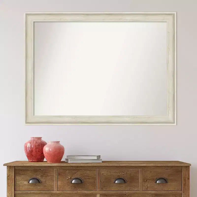 Miroir mural de salle de bain 43" x 32" Regal Birch crème sans biseau - Amanti Art : Rectangulaire, cadre en polystyrène, fixation murale