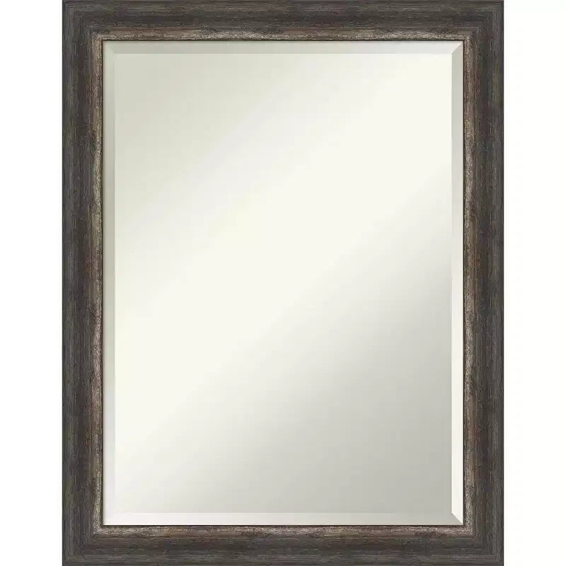 22" x 28" Bark Rustic Char Narrow Framed Wall Mirror Brown - Amanti Art