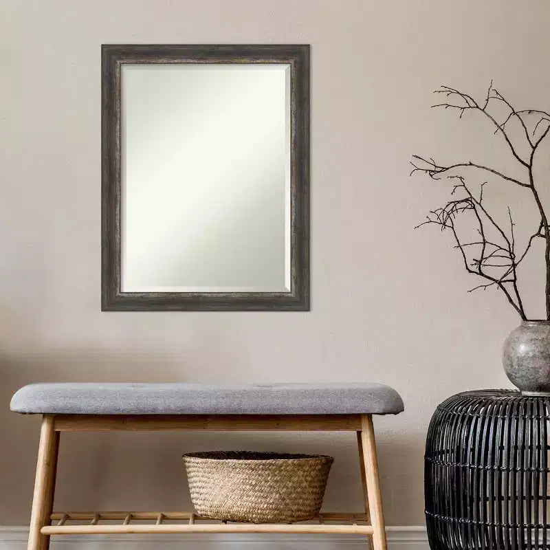 Miroir mural étroit encadré rustique en écorce 22 po x 28 po marron - Amanti Art