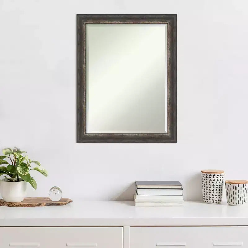 Miroir mural étroit encadré rustique en écorce 22 po x 28 po marron - Amanti Art