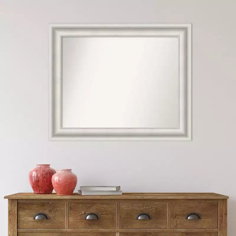 Miroir mural de salle de bain blanc salon non biseauté 34" x 28" - Amanti Art : Rectangle moderne, Quincaillerie de montage incluse