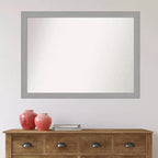 Miroir mural biseauté non biseauté en nickel brossé 42" x 31" - Amanti Art : Rectangulaire moderne, cadre en polystyrène, quincaillerie de montage incluse