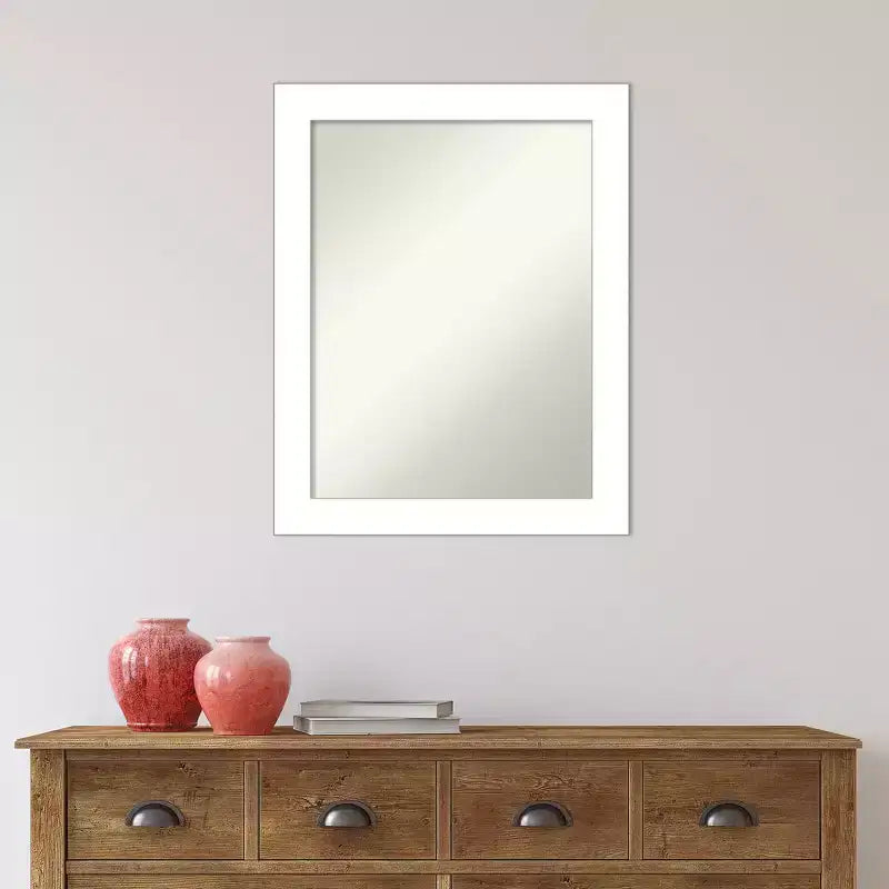 Miroir mural de salle de bain blanc biseauté de 22 po x 28 po - Amanti Art : Rectangle moderne, fixation incluse
