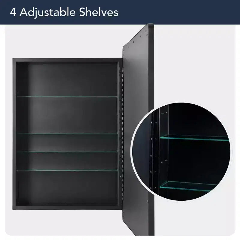 Rangement mural en métal noir Head West 21"x34" avec étagères en verre