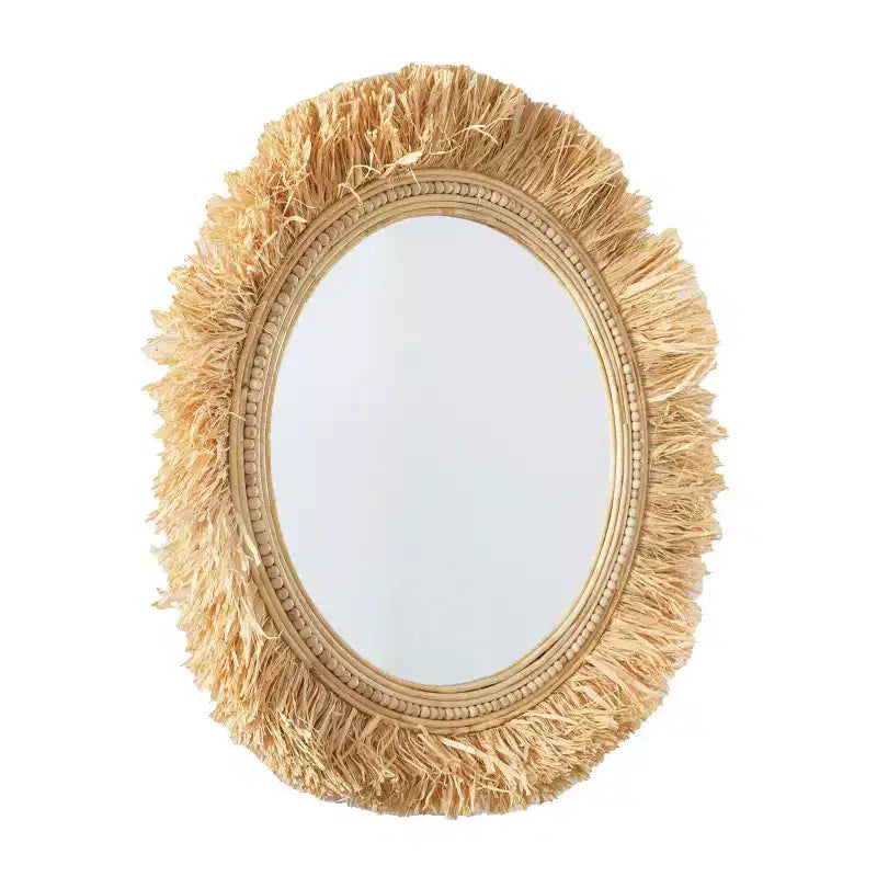 Miroir mural en herbe de mer avec franges, 35 po x 35 po, Olivia & May, brun clair
