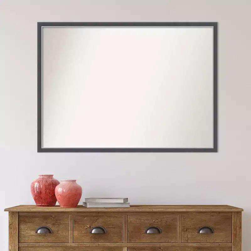 Miroir mural de salle de bain fin Eva sans biseau 40" x 29" Noir - Amanti Art : Rectangulaire moderne, à fixer au mur