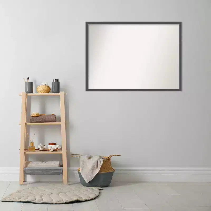 Miroir mural de salle de bain fin Eva sans biseau 40" x 29" Noir - Amanti Art : Rectangulaire moderne, à fixer au mur