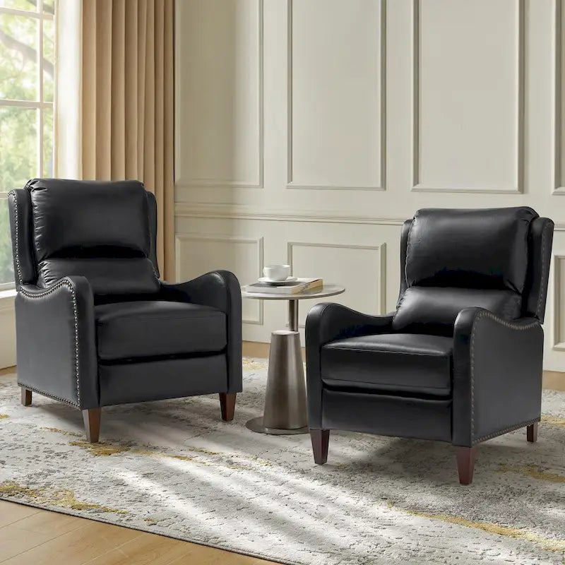 Fauteuil inclinable Brigida moderne en cuir véritable avec clous décoratifs et repose-pieds réglable (lot de 2) par HULALA HOME