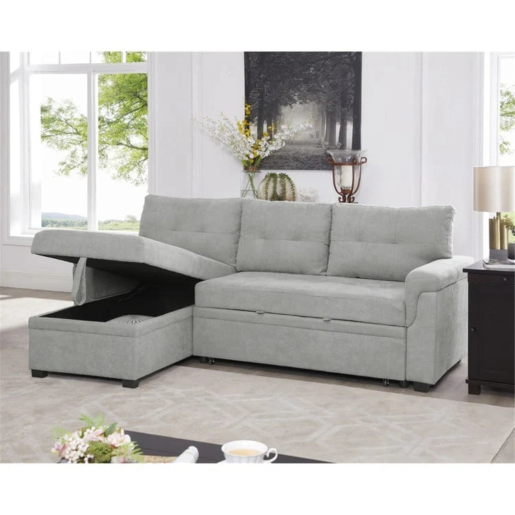 Canapé d'angle réversible convertible avec lit gigogne, méridienne avec rangement dissimulé et pieds durables