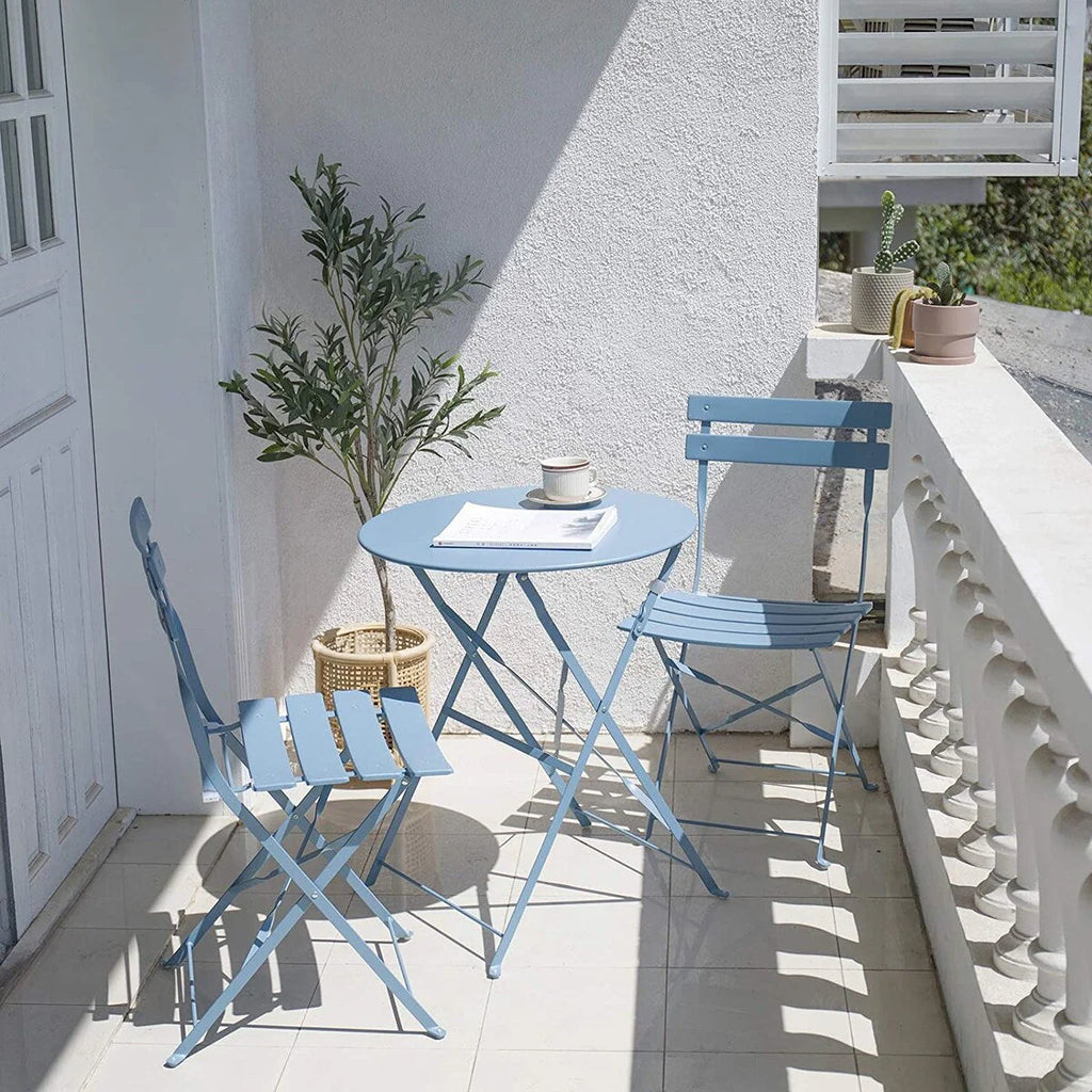 Ensemble bistro pliant 3 pièces en métal, ensemble de conversation intérieur/extérieur résistant aux intempéries pour patio, cour, jardin