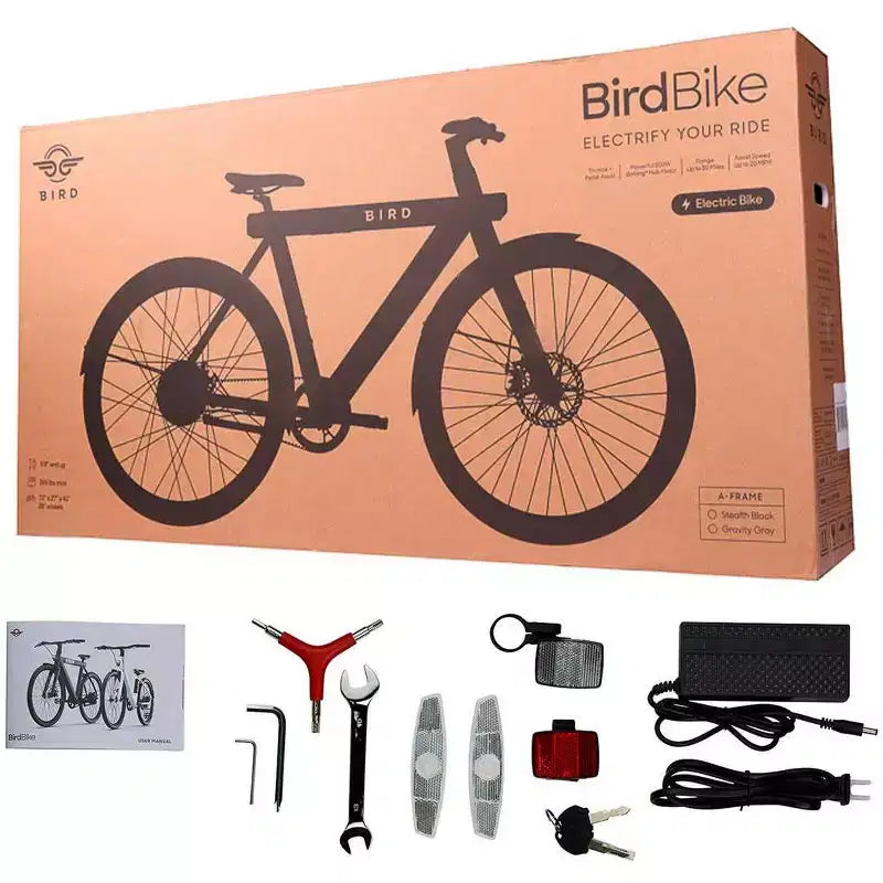 Vélo électrique hybride Bird Adult A Frame 28" Step Over - Noir : Cadre en aluminium, Vitesse maximale de 32 km/h