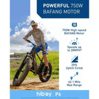 Vélo de montagne électrique Hiboy Adult P6 26" avec cadre haut - Noir