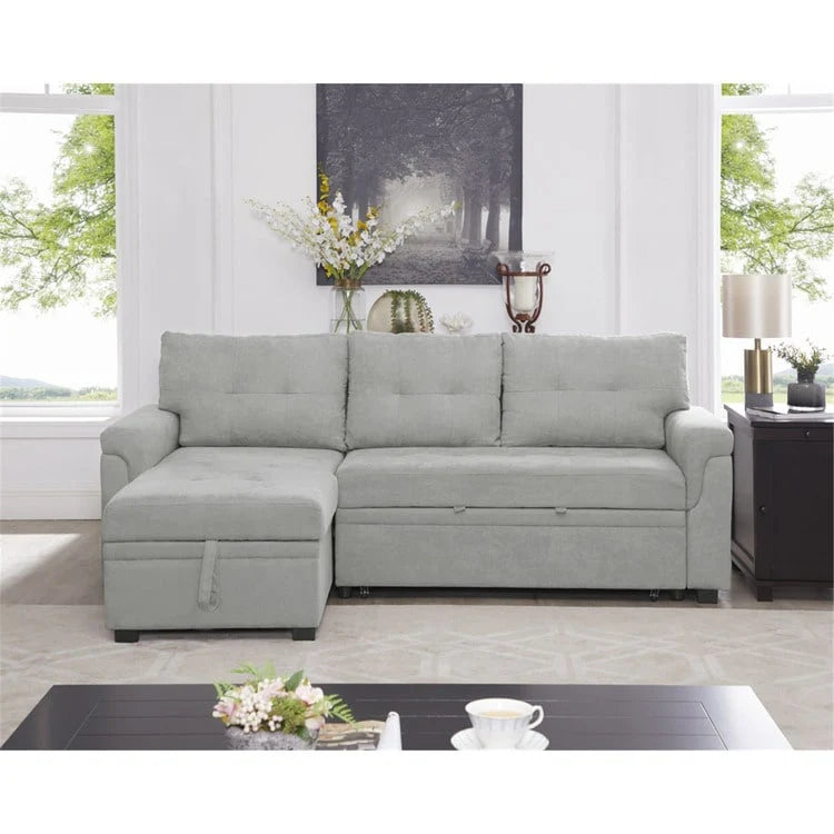 Canapé d'angle réversible convertible avec lit gigogne, méridienne avec rangement dissimulé et pieds durables
