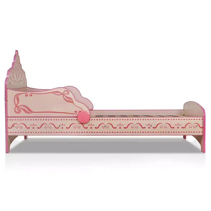 Lit pour enfant jumeau Nemma Princess Crown rose - Maisons : dedans + dehors : Meubles de chambre d'enfant modernes, volutes décoratives