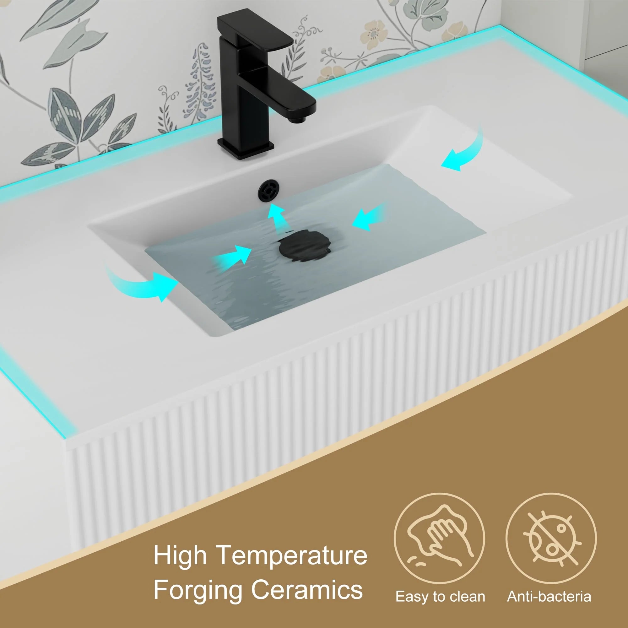 Meuble-lavabo Wavy Line 30/36/48 avec évier et robinet